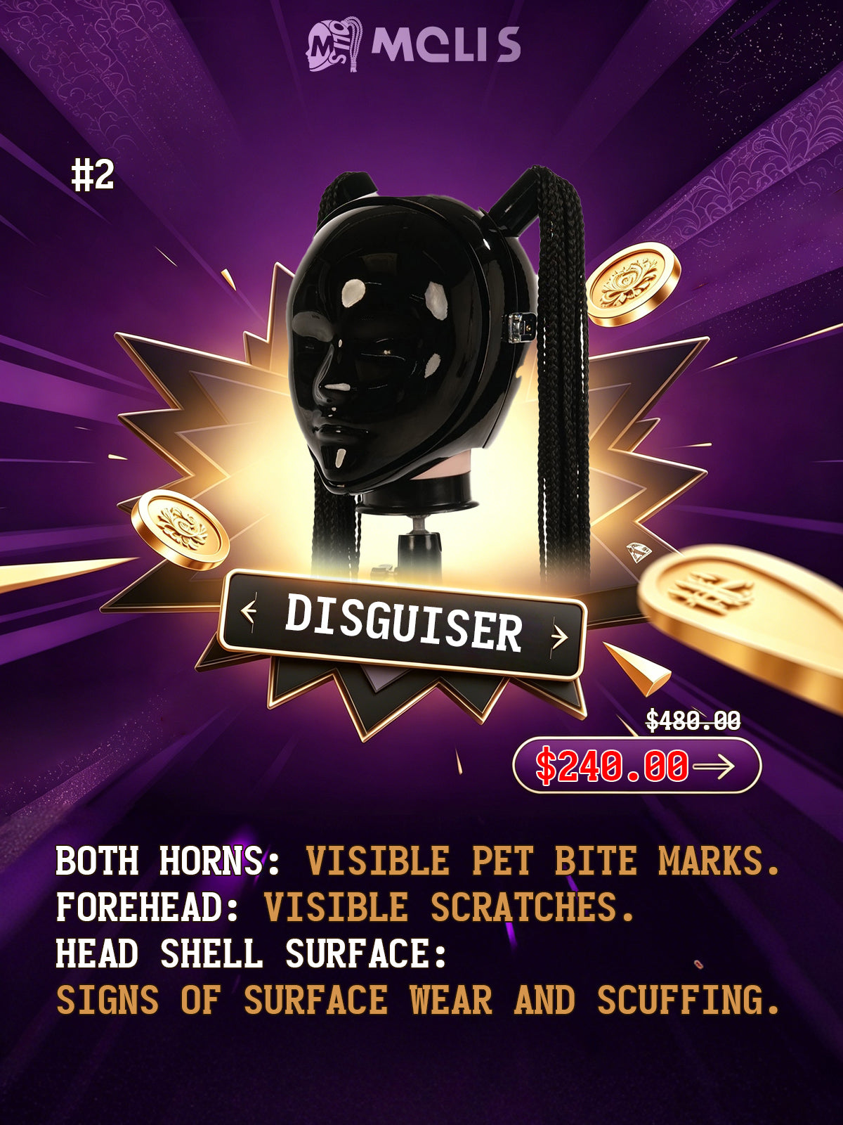 【Flash Sale 50%】NEOGAN | "Disguiser" The Black Mask with 2 Ponytails & Padlocks