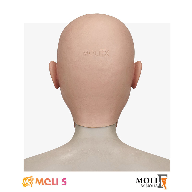 Silicone female mask named Amelia by MoliFX, featuring realistic facial details and natural skin tone, part of InTheMask by MOLIS collection.