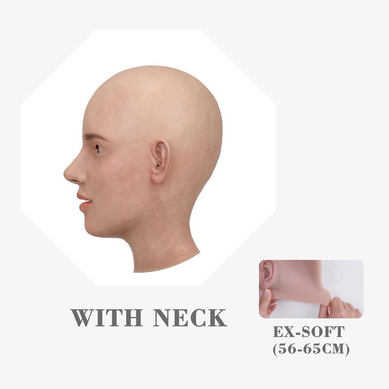 Close-up of the "Amelia" SFX-Level silicone female mask by InTheMask by MOLIS, showcasing realistic facial features and detailed craftsmanship.