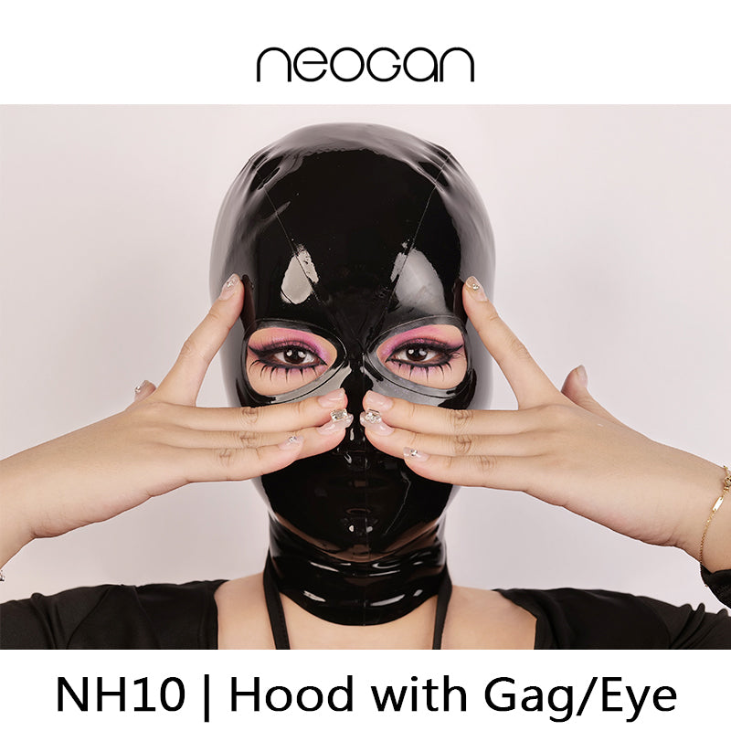 NEOGAN NH10 | Latexhaube mit Knebel/Augenlöchern in Schwarz und Babyrosa 