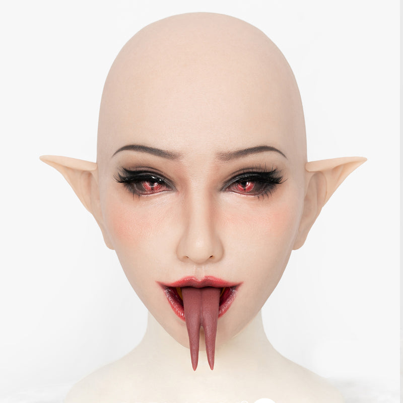 "Fantasy Succubus" with Fake Tongue Sheath Open Mouth The Silicone Female Mask