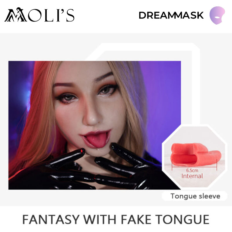 „Fantasy“ mit künstlicher Zungenhülle und offenem Mund. Die Silikon-Frauenmaske von Dreammask Crossdresser 