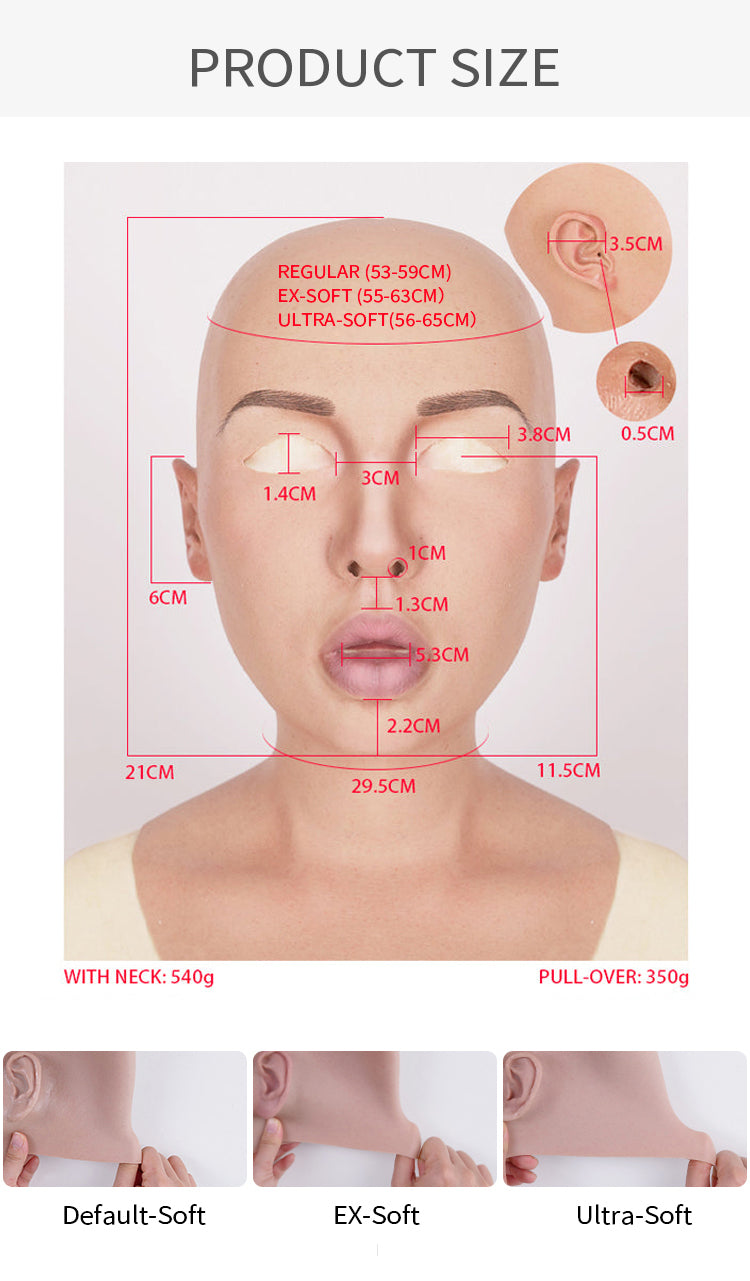 Silicone female mask with mild tan complexion from MoliFX Molly S series, detailed facial features, and realistic skin texture.