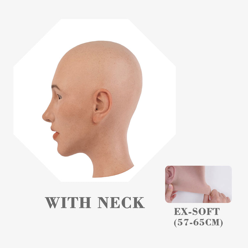 Close-up of the Molly2 Shinjuku makeup silicone female mask by InTheMask, featuring realistic skin texture and detailed facial features.