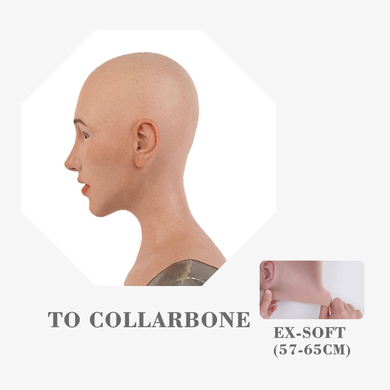 Silicone female mask from MoliFX Molly2 Hollywood SFX makeup line, showing realistic facial features and detailed skin texture.