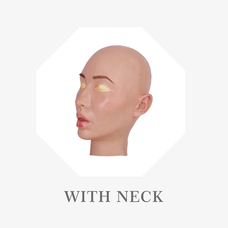 MoliFX Molly S mild-tan silicone female mask from Inthemask by Moli's, showing realistic facial features and smooth skin texture.