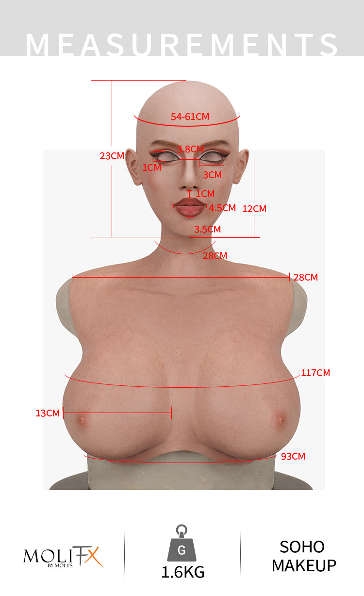 Silicone female mask from InTheMask by MoliFX, Amelia "Soho Makeup" SFX-Level mask with realistic facial features and smooth skin texture.