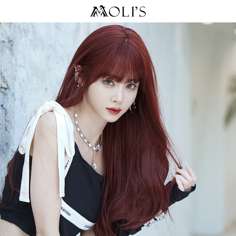 Wig | Long Wave Burgandy Red with Flush Bang 66cm - InTheMask by Moli's