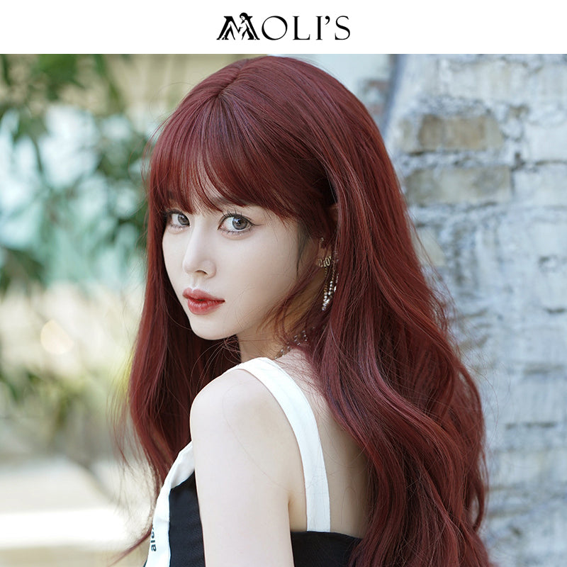 Wig | Long Wave Burgandy Red with Flush Bang 66cm - InTheMask by Moli's