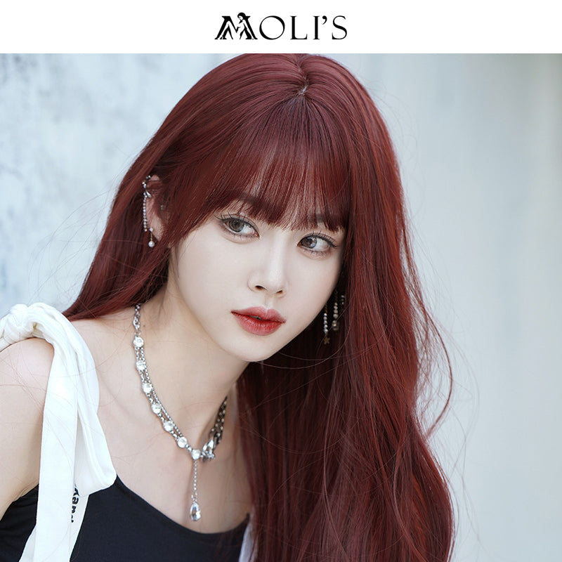 Wig | Long Wave Burgandy Red with Flush Bang 66cm - InTheMask by Moli's