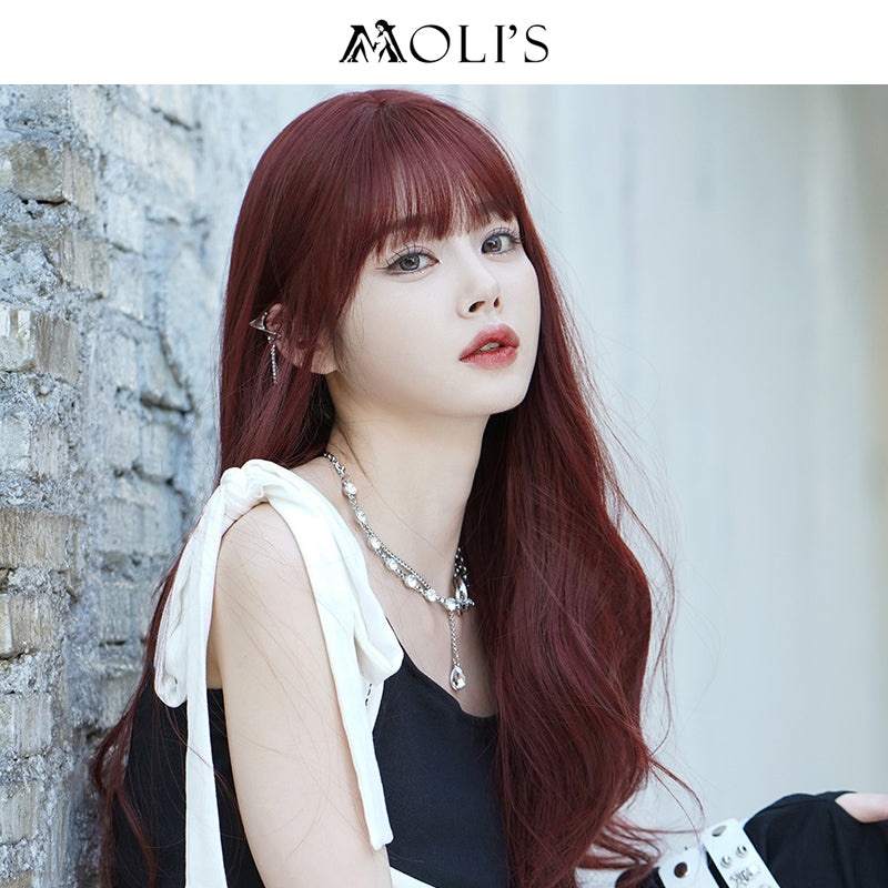 Wig | Long Wave Burgandy Red with Flush Bang 66cm - InTheMask by Moli's