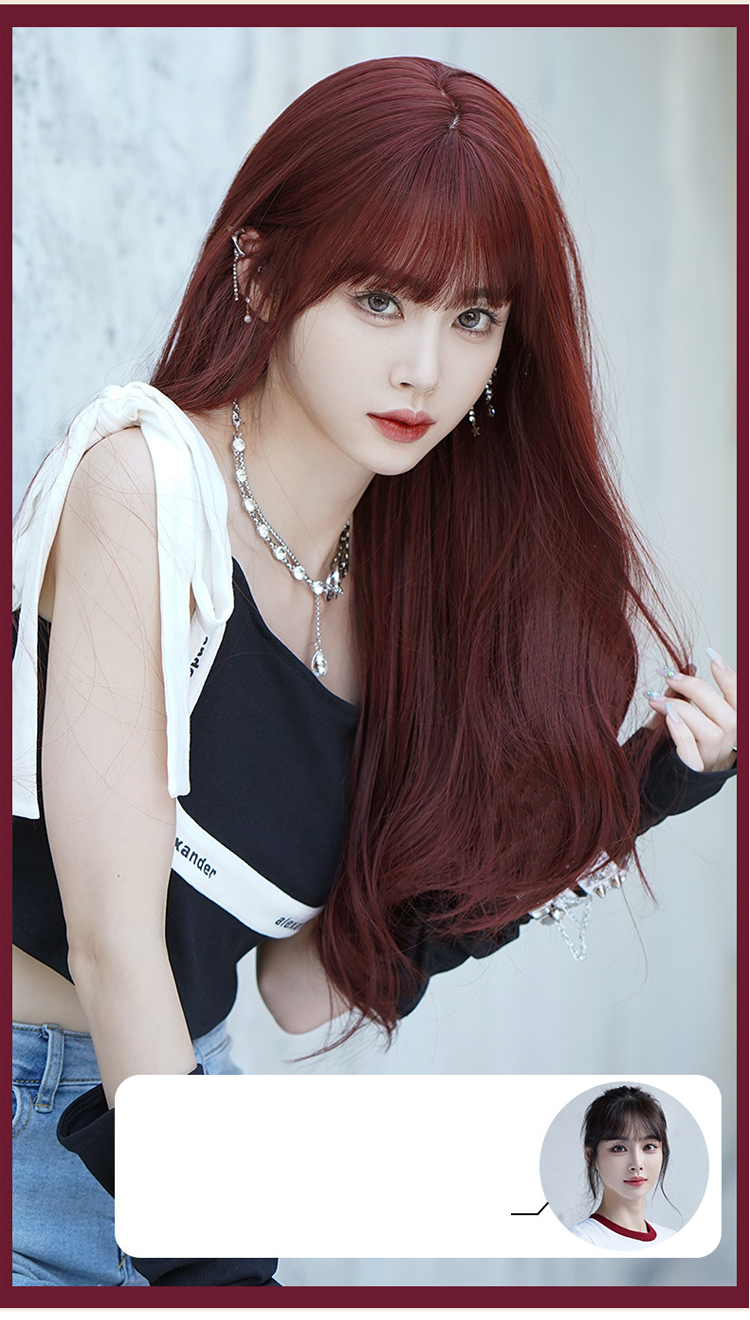 Wig | Long Wave Burgandy Red with Flush Bang 66cm - InTheMask by Moli's