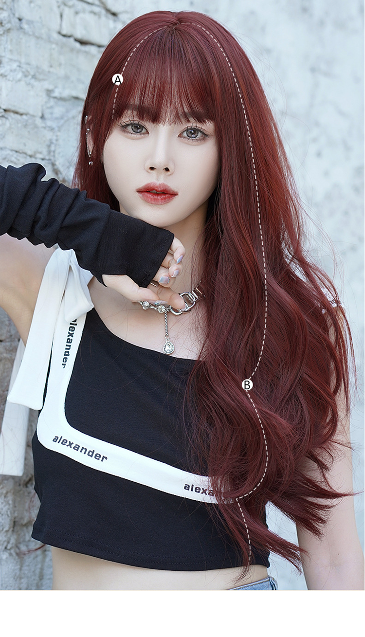 Wig | Long Wave Burgandy Red with Flush Bang 66cm - InTheMask by Moli's