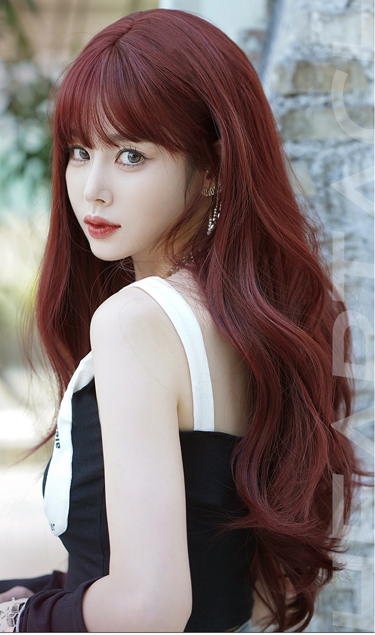 Wig | Long Wave Burgandy Red with Flush Bang 66cm - InTheMask by Moli's