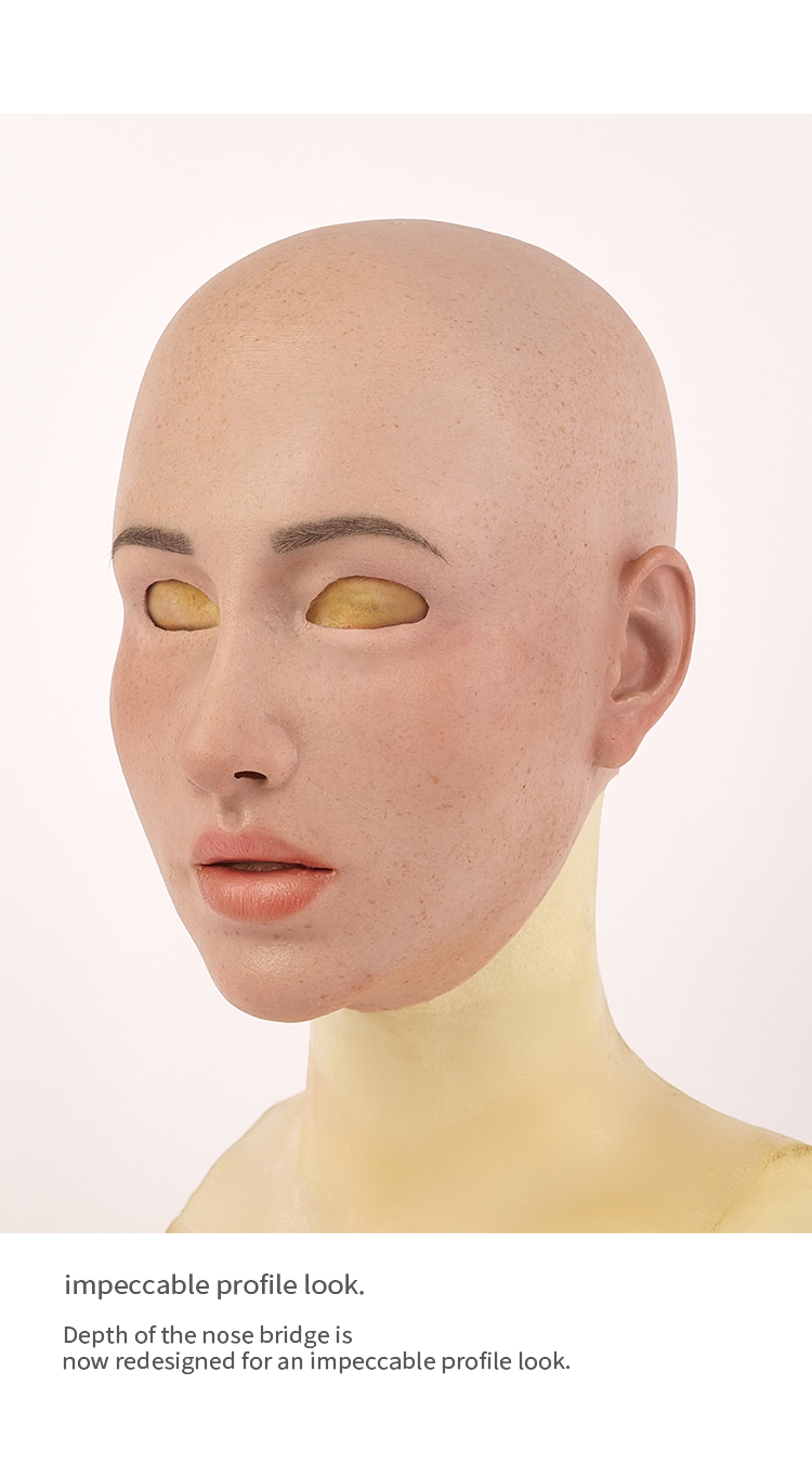 Silicone female mask from MoliFX Molly2 SFX-Level by Inthemask, with realistic facial features and smooth skin, chin to forehead.