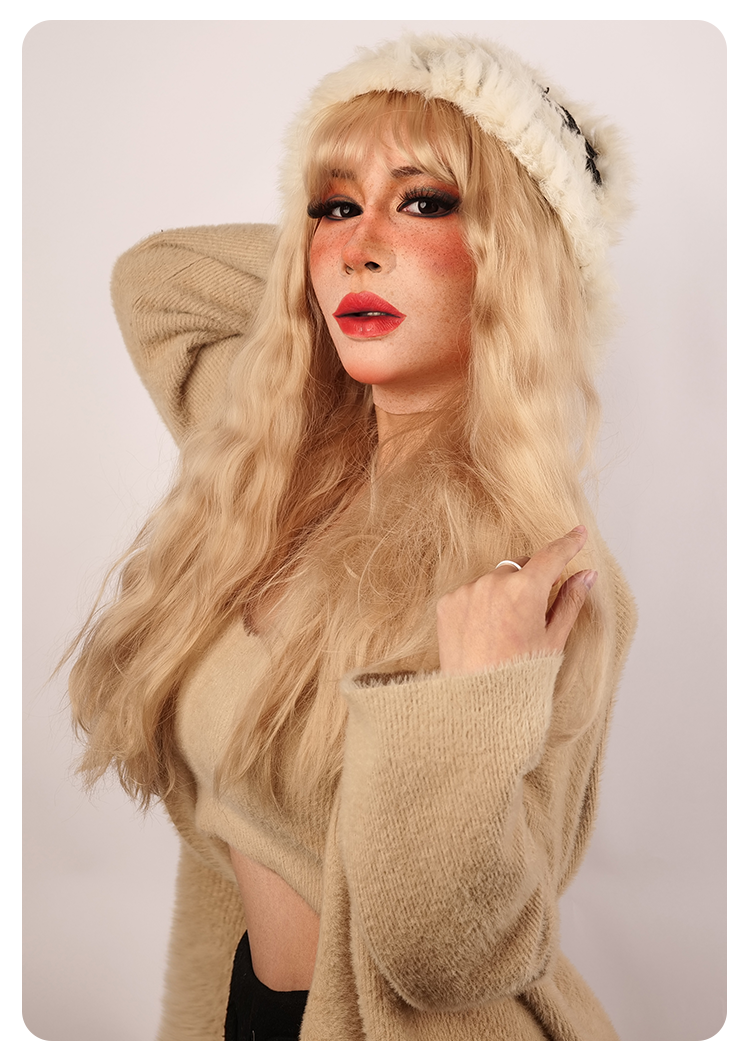 MoliFX Molly S tan silicone female makeup mask with chin coverage, no eyebrows, for costume or theatrical use, by Inthemask.