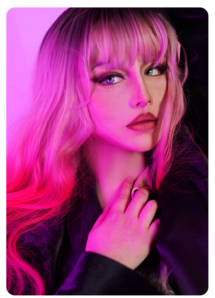 Silicone Hollywood female mask by MoliFX Molly2 with collarbones, no eyebrows, SFX-level makeup, realistic facial features, size 54-60cm