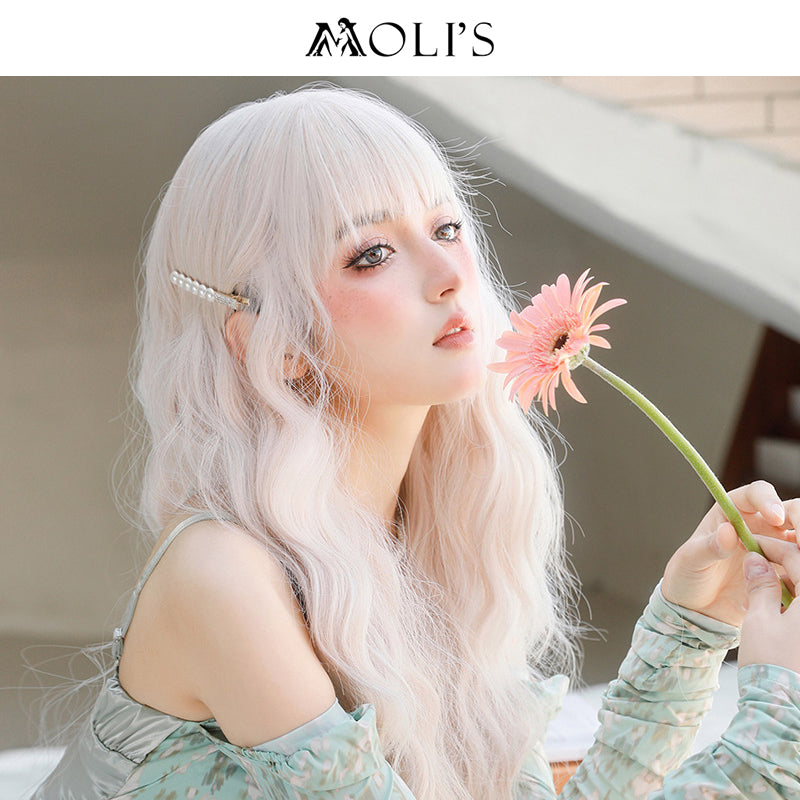 Wig | Long Culry Wave Gray with Airy Flush Bang 67cm - InTheMask by Moli's