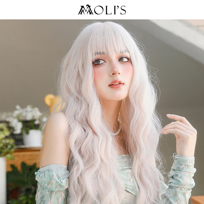 Wig | Long Culry Wave Gray with Airy Flush Bang 67cm - InTheMask by Moli's