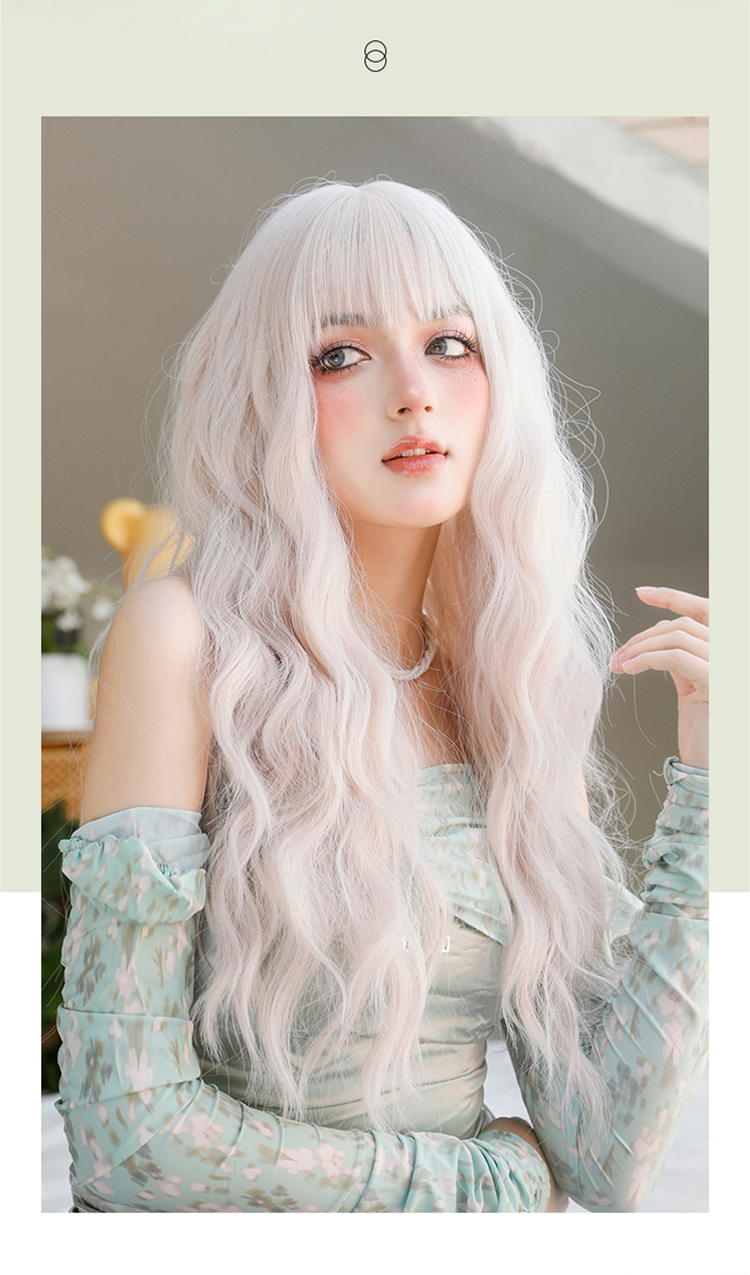 Wig | Long Culry Wave Gray with Airy Flush Bang 67cm - InTheMask by Moli's