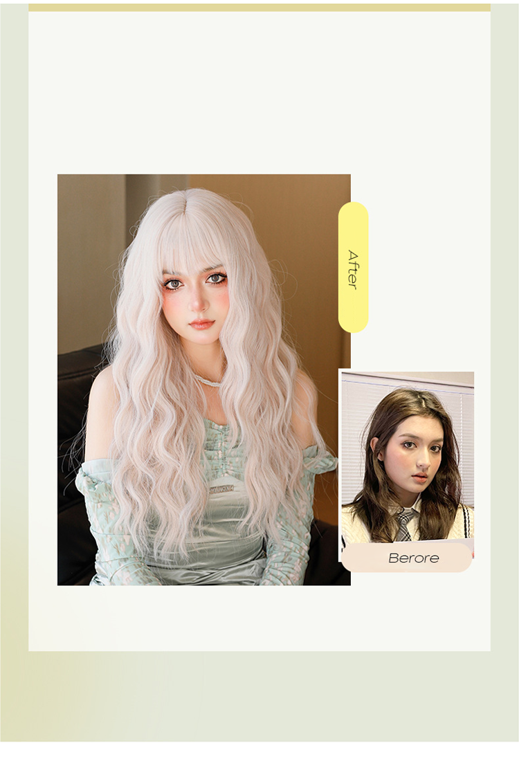 Wig | Long Culry Wave Gray with Airy Flush Bang 67cm - InTheMask by Moli's