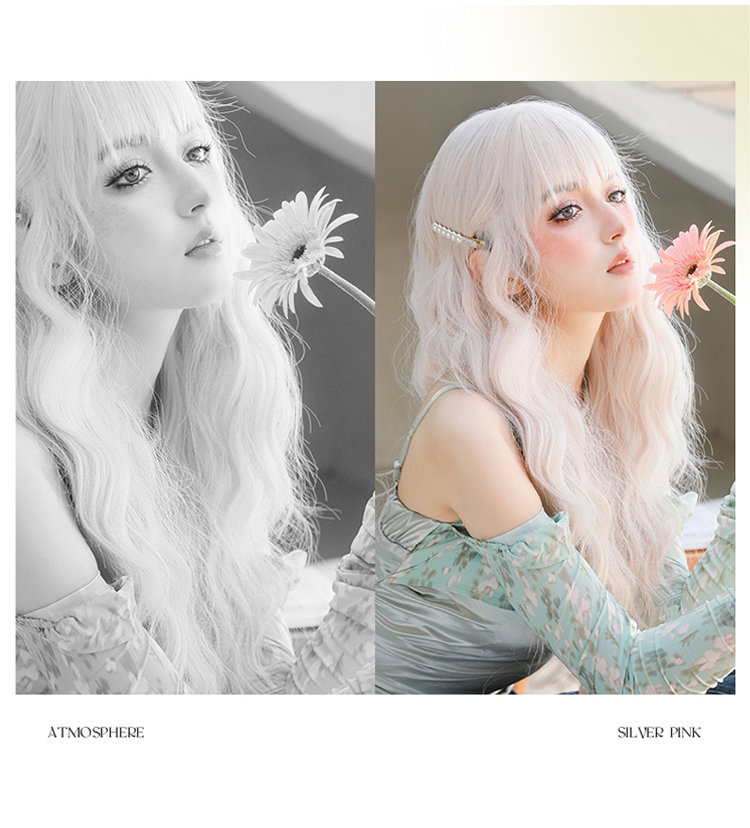 Wig | Long Culry Wave Gray with Airy Flush Bang 67cm - InTheMask by Moli's