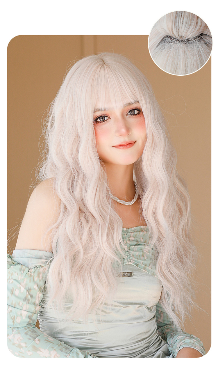 Wig | Long Culry Wave Gray with Airy Flush Bang 67cm - InTheMask by Moli's