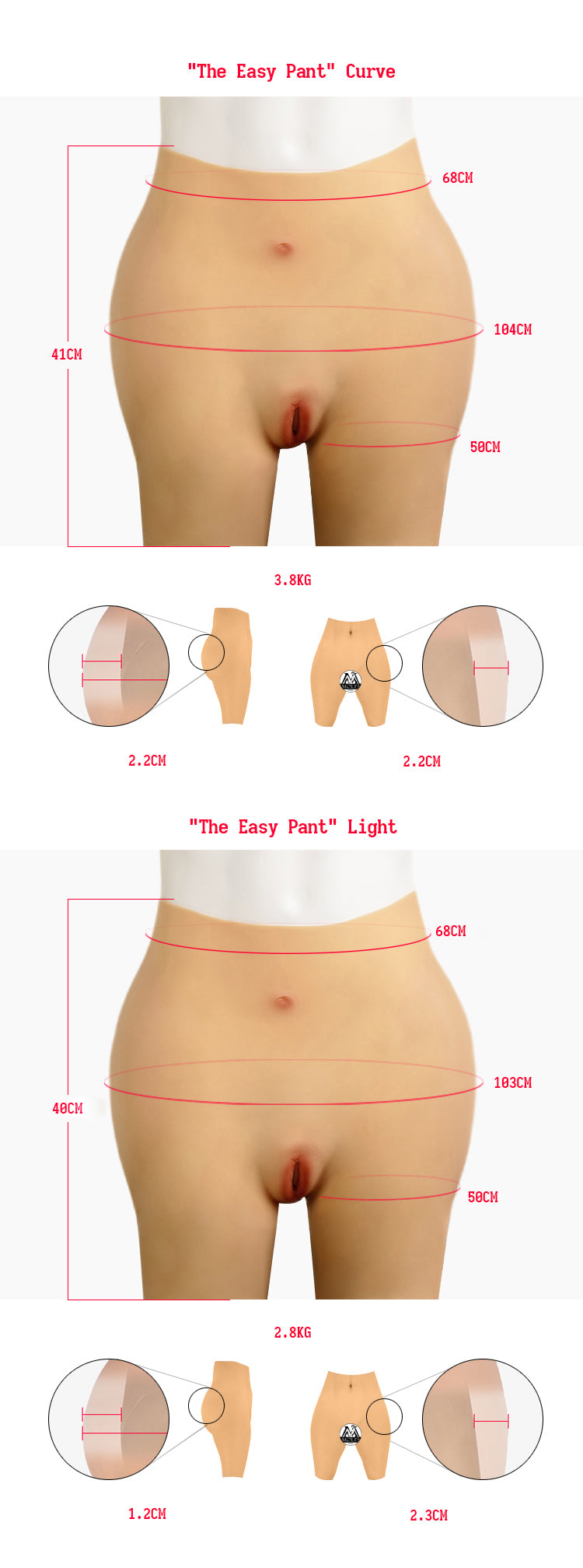 "The Easy Pant" SIlicone Vagina Pant with Hip Padding by Zero Touch