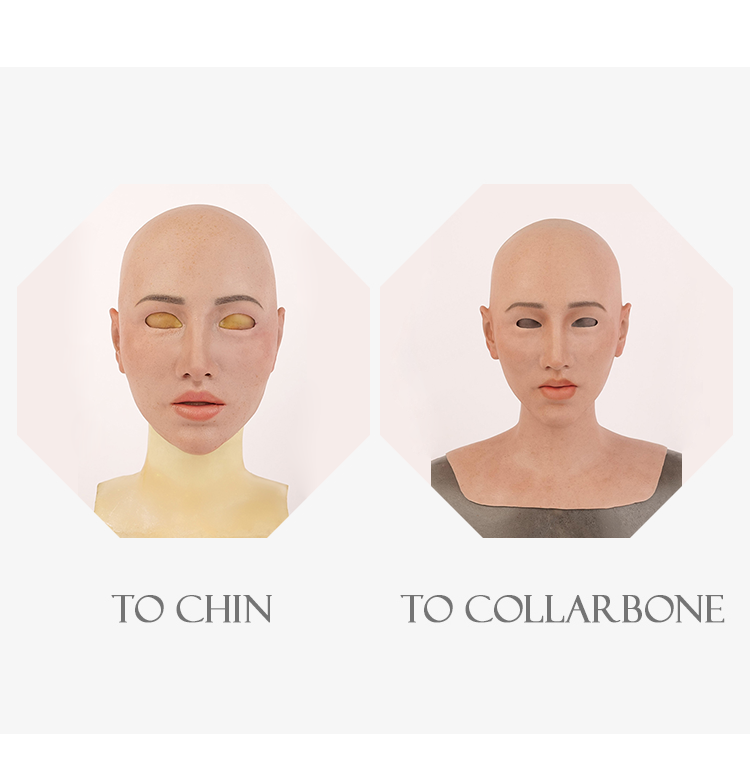 Inthemask MoliFX Molly2 Kafka SFX silicone female mask with tan skin tone, collarbones, no eyebrows, detailed makeup, X03D style.