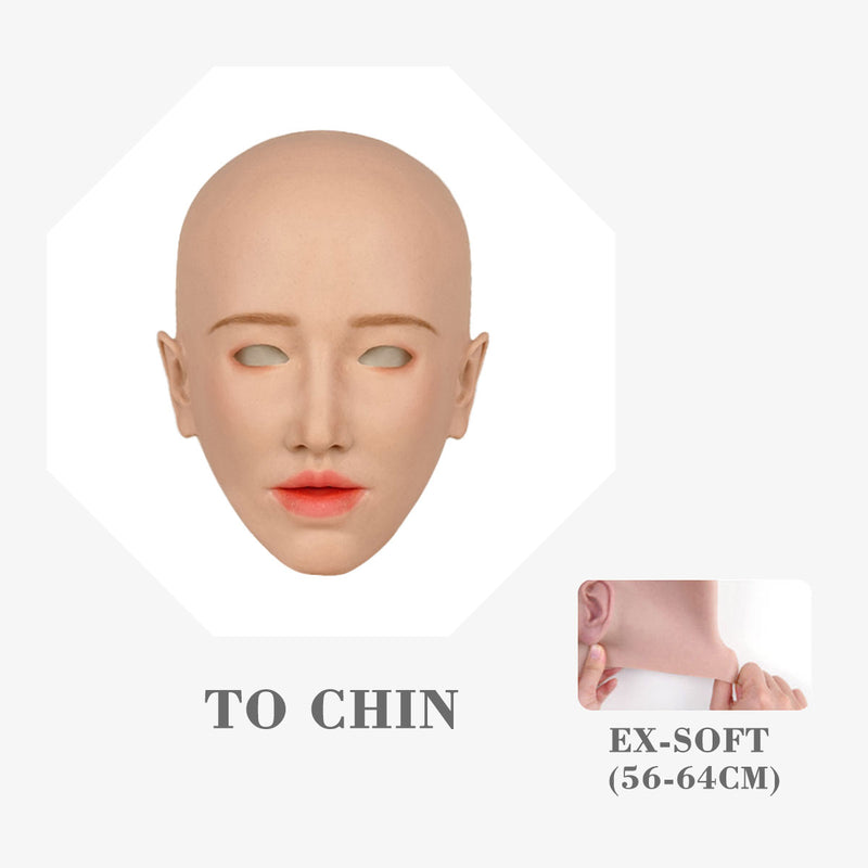 MoliFX Linglong Ningzhi makeup mask featuring a female face with C cup breasts, detailed oriental beauty design, front view.