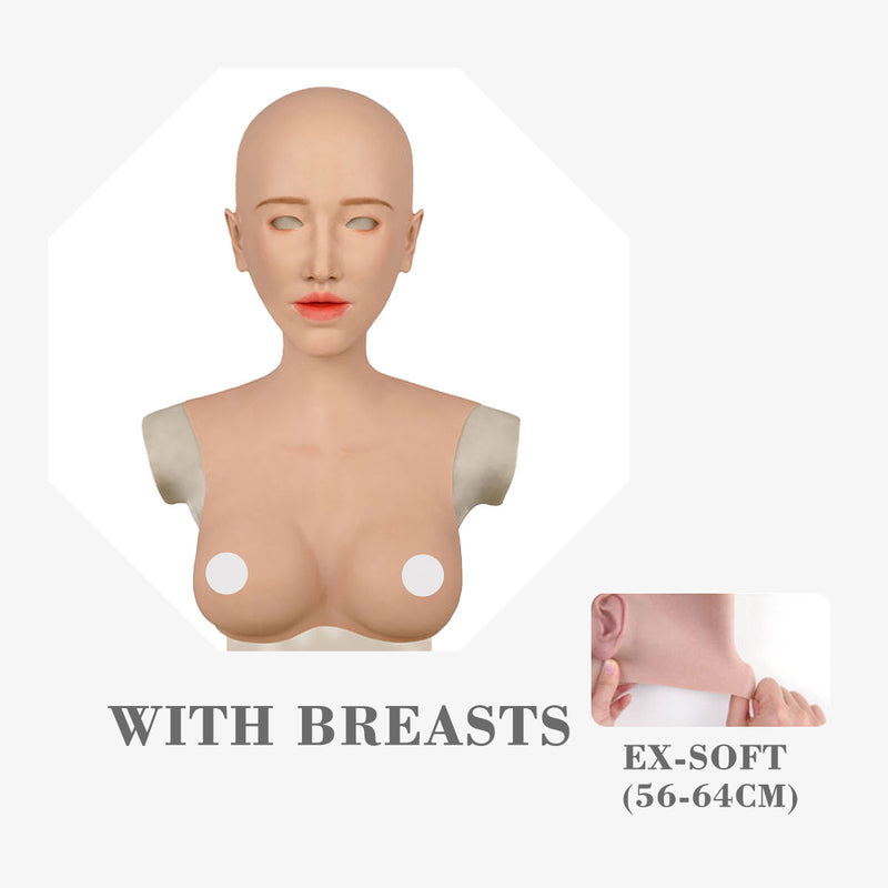 MoliFX Linglong Ningzhi makeup mask featuring a female face with C cup breasts, part of the Oriental beauty series by InTheMask.
