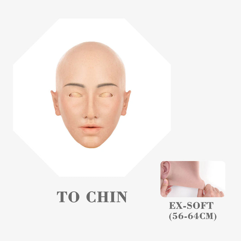 MoliFX Linglong Ningzhi makeup mask featuring a female face with C cup breasts, detailed facial features, and traditional oriental design.