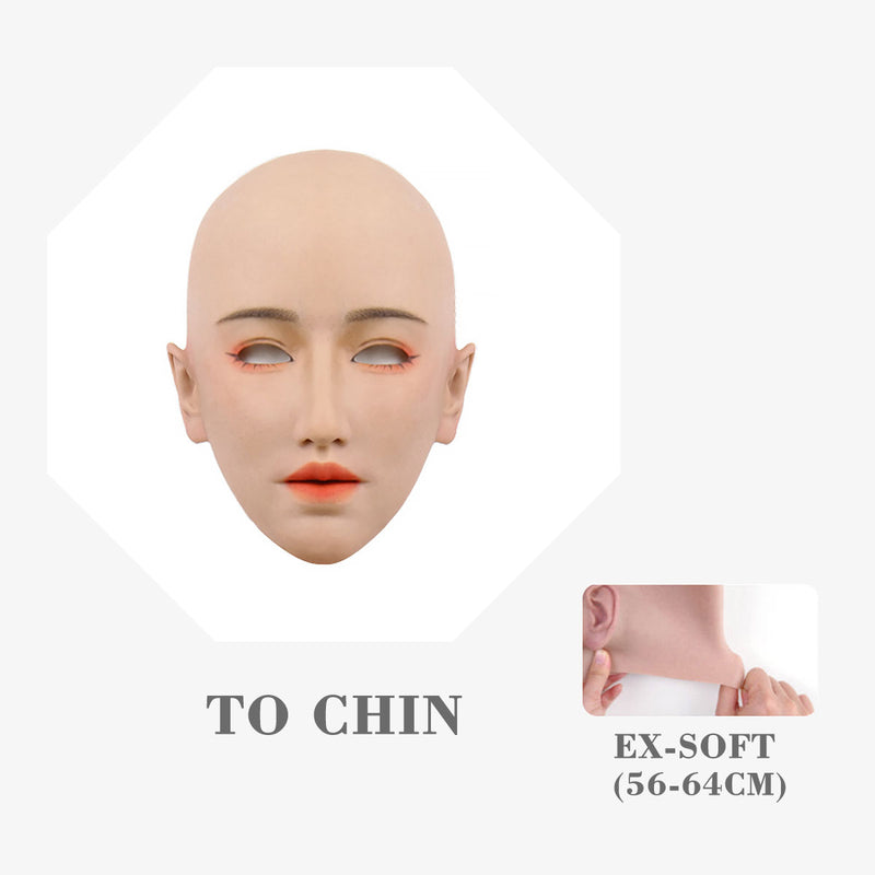 MoliFX Linglong Taoyao female makeup mask with realistic C cup breasts, featuring detailed facial and body features, in a traditional style.